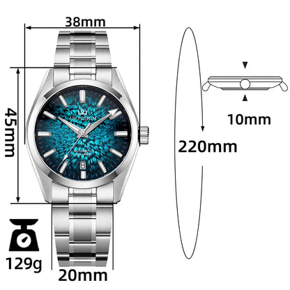 AddiesKIN Orologio da uomo K003 con quadrante effetto ghiaccio crepato, 38 mm, movimento Miyota 9015