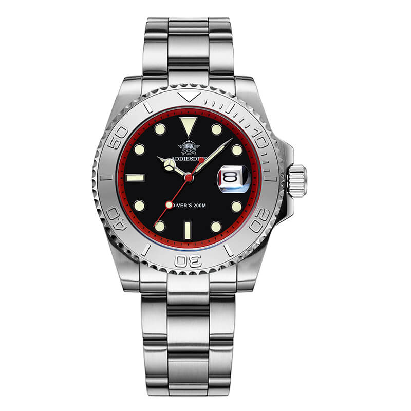 ★Saldi Anniversario★ADDIESDIVE Orologio Sportivo al Quarzo da 41 mm Impermeabile 200 m (AD2040) rosso argento Cinturino in acciaio
