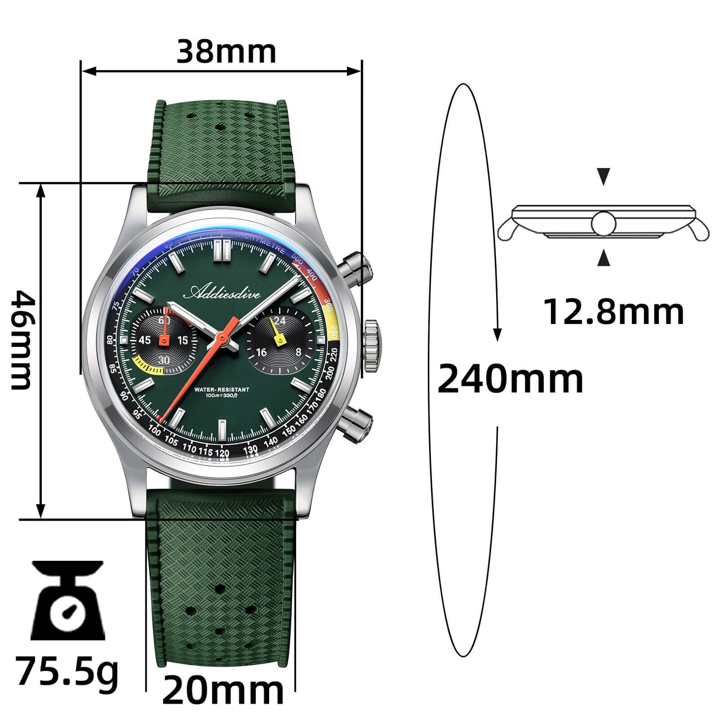★Saldi Anniversario★Orologio cronografo ADDIESDIVE VK64 da 38 mm ispirato alle corse AD2529