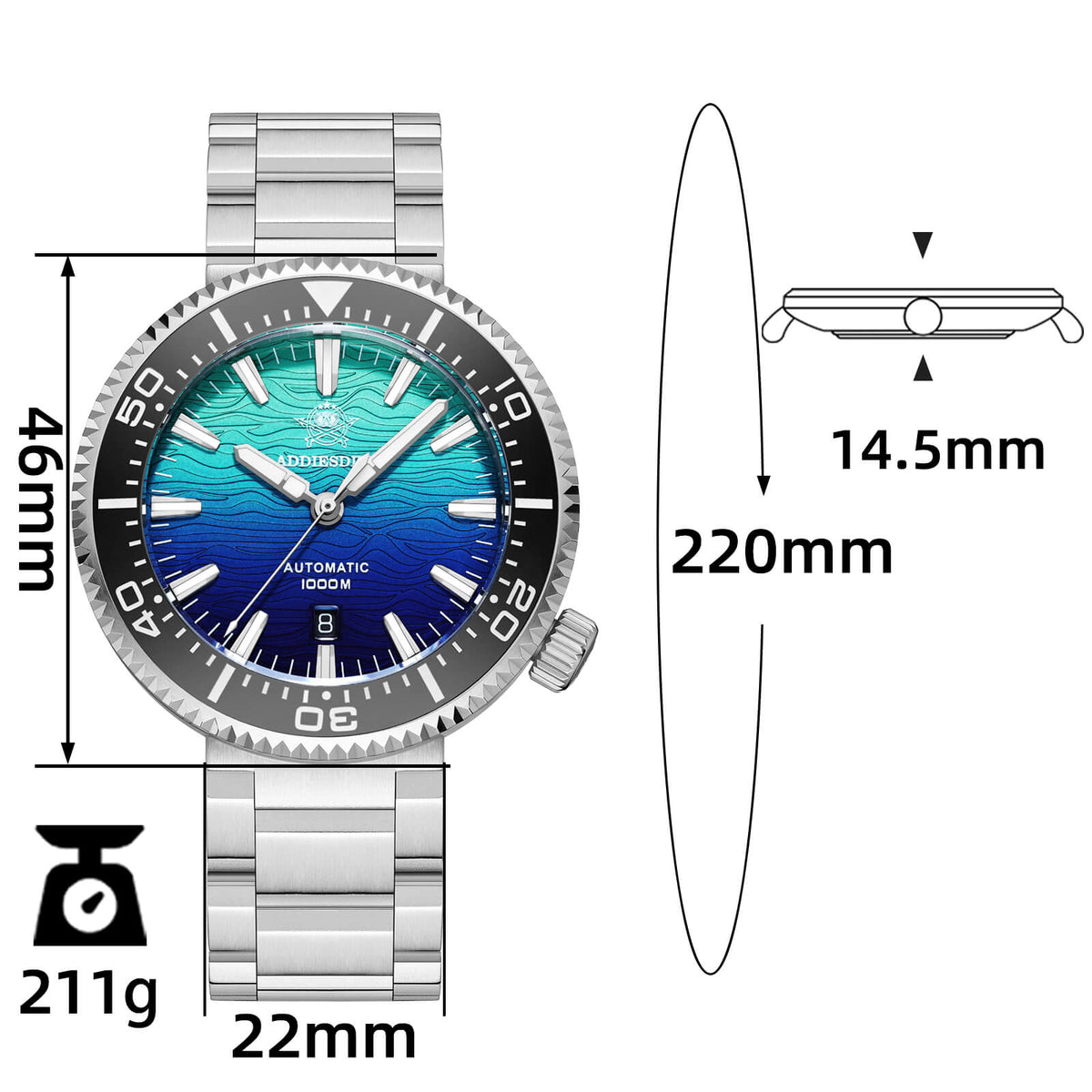 ★Saldi Anniversario★Orologio subacqueo Addiesdive da 46 mm in stile hockey, movimento automatico giapponese AD2526