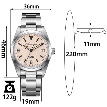Orologio ADDIESDIVE 36mm AD2556 Automatico Stile Explorer con Movimento ST2130 e Vetro Zaffiro Bombato