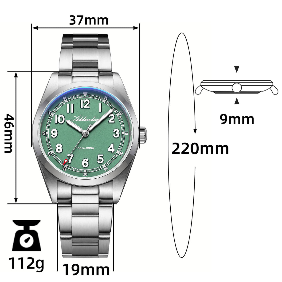Orologio al quarzo ADDIESDIVE da 36 mm con movimento Super 2035 AD2521