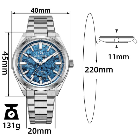 AddiesKIN Orologio Automatico di Lusso K006 – 40mm, Quadrante in Titanio Cristallizzato, Movimento Miyota 9015