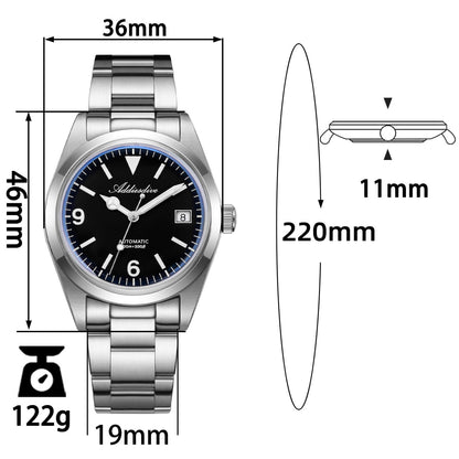 Orologio ADDIESDIVE 36mm AD2556 Automatico Stile Explorer con Movimento ST2130 e Vetro Zaffiro Bombato