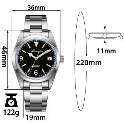 Orologio ADDIESDIVE 36mm AD2556 Automatico Stile Explorer con Movimento ST2130 e Vetro Zaffiro Bombato
