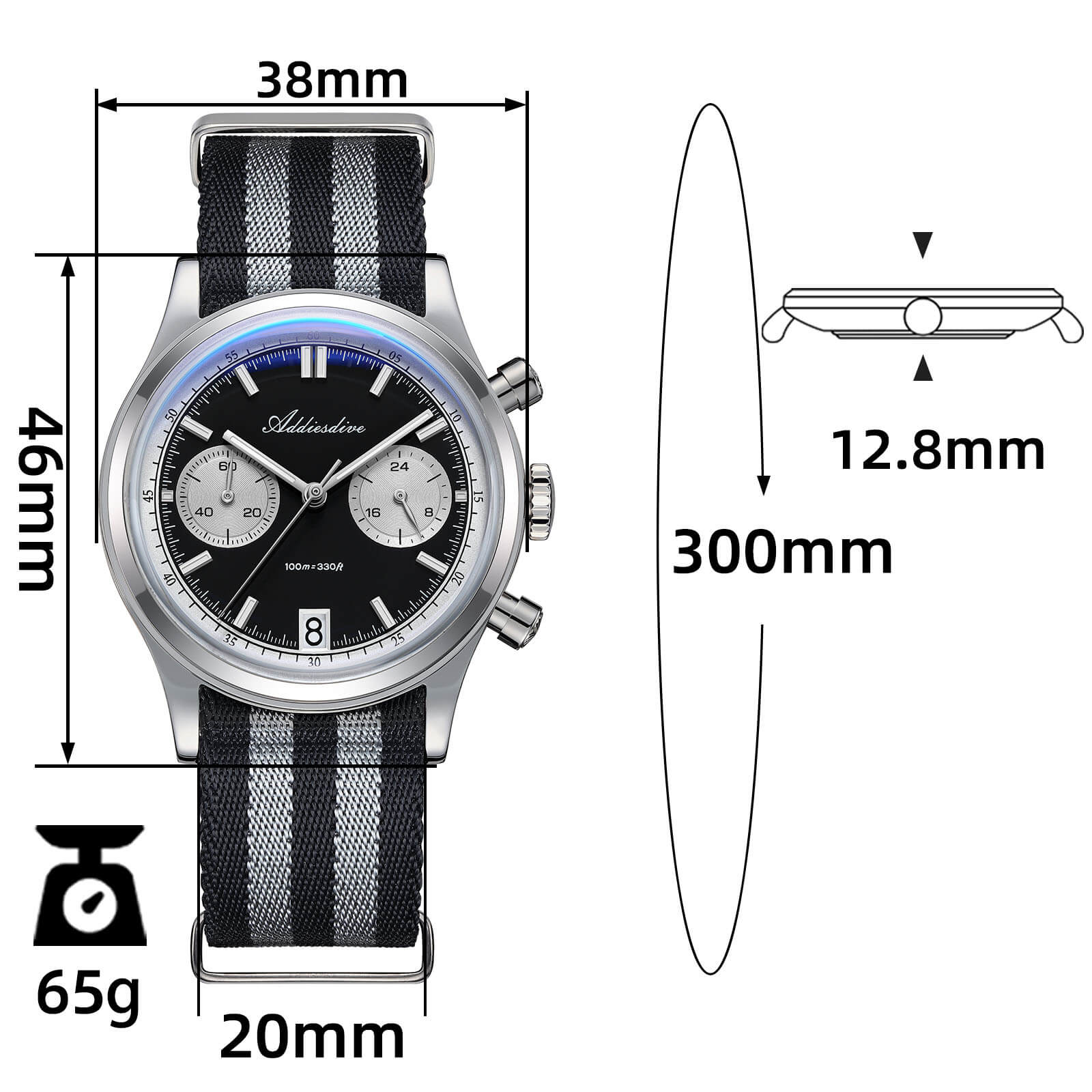 ★Saldi Anniversario★ADDIESDIVE 38mm Orologio cronografo VK64 AD2095