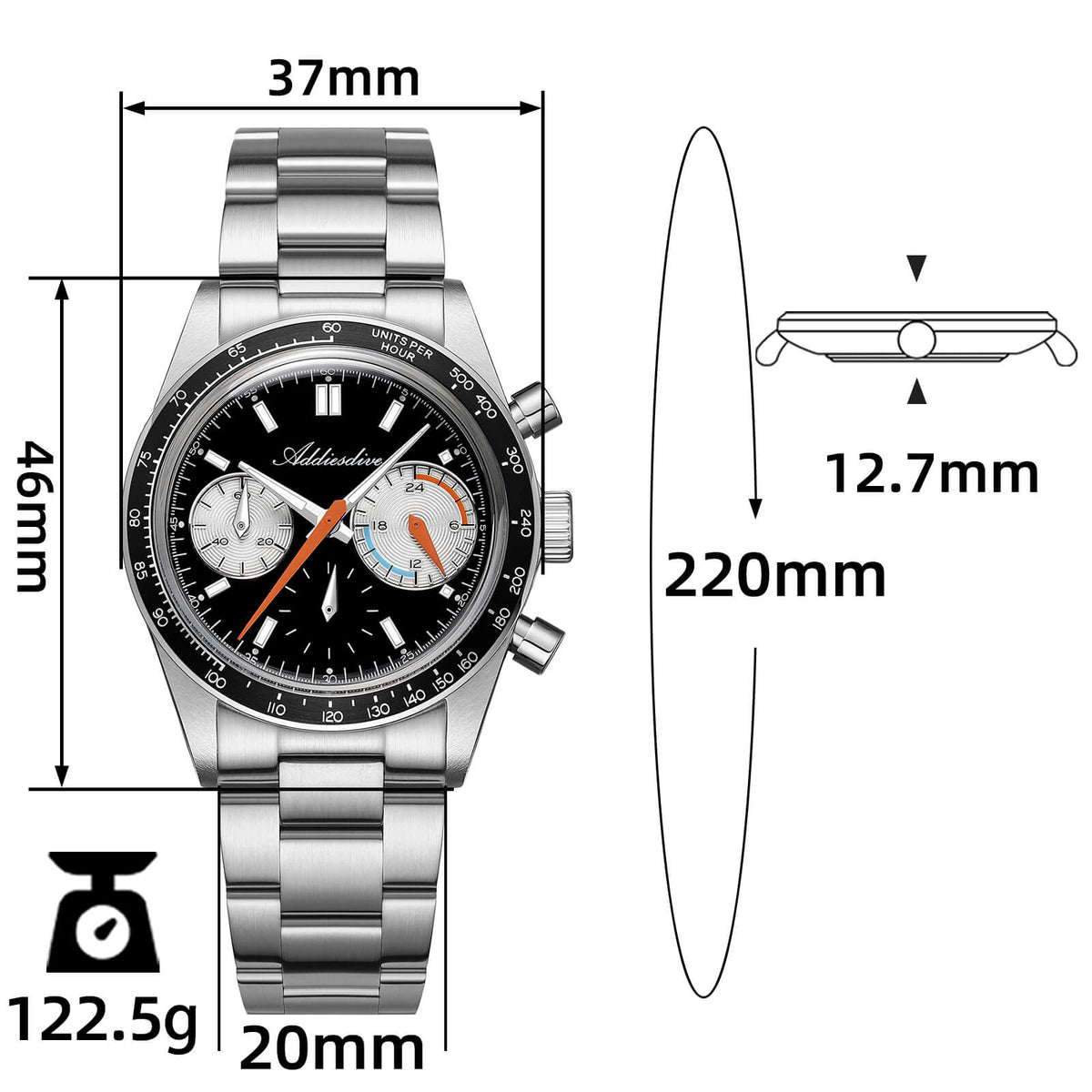 🔥SALDI D'AUTUNNO 🔥 Orologio cronografo al quarzo ADDIESDIVE 37 mm VK63 da corsa AD2539