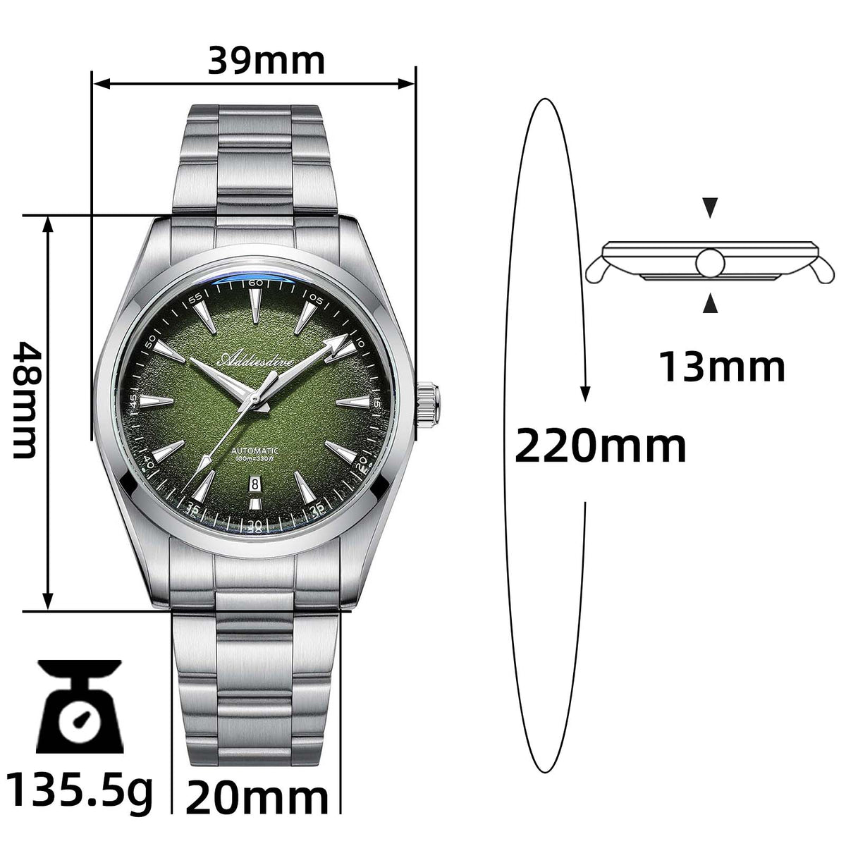 ★Magazzino Italia★ADDIESDIVE AD2527 Orologio Uomo Lusso | Impermeabile 100M, Automatico Giapponese