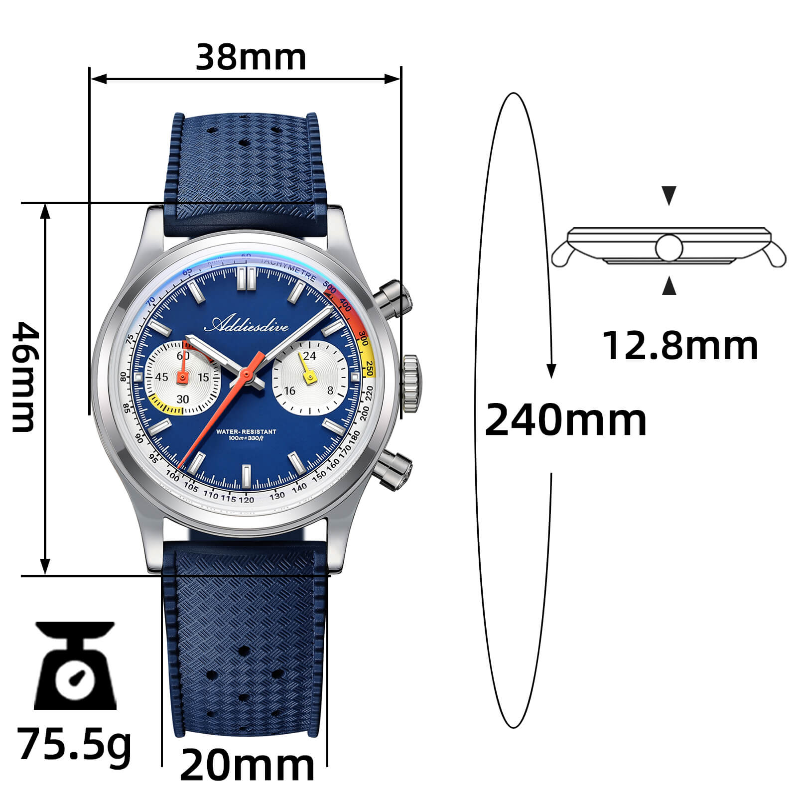 ★Saldi Anniversario★Orologio cronografo ADDIESDIVE VK64 da 38 mm ispirato alle corse AD2529