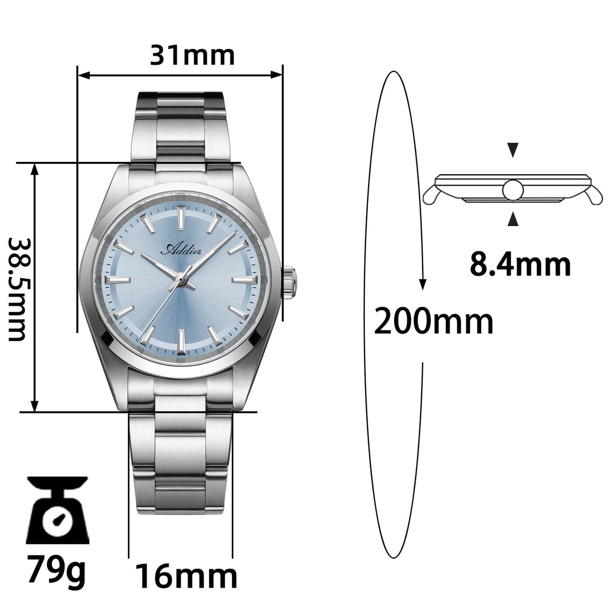 Addiesdive AW25908 Orologio da Donna al Quarzo 31mm con Quadrante Sunburst e Vetro Zaffiro
