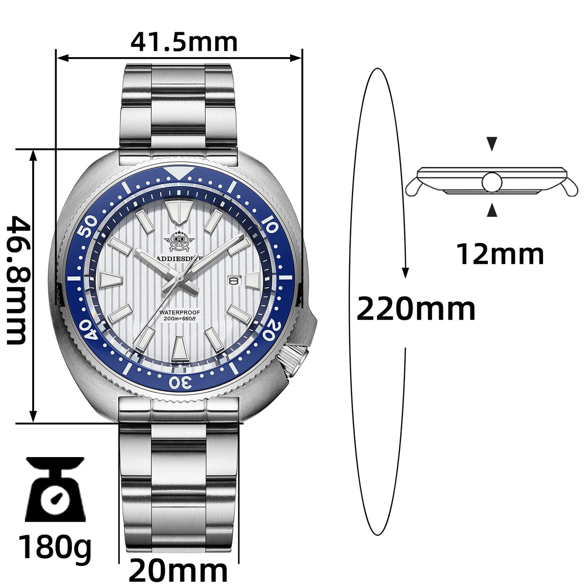 ★Offerta speciale★ Orologio subacqueo al quarzo da uomo Addiesdive Turtle 41 mm AD2507