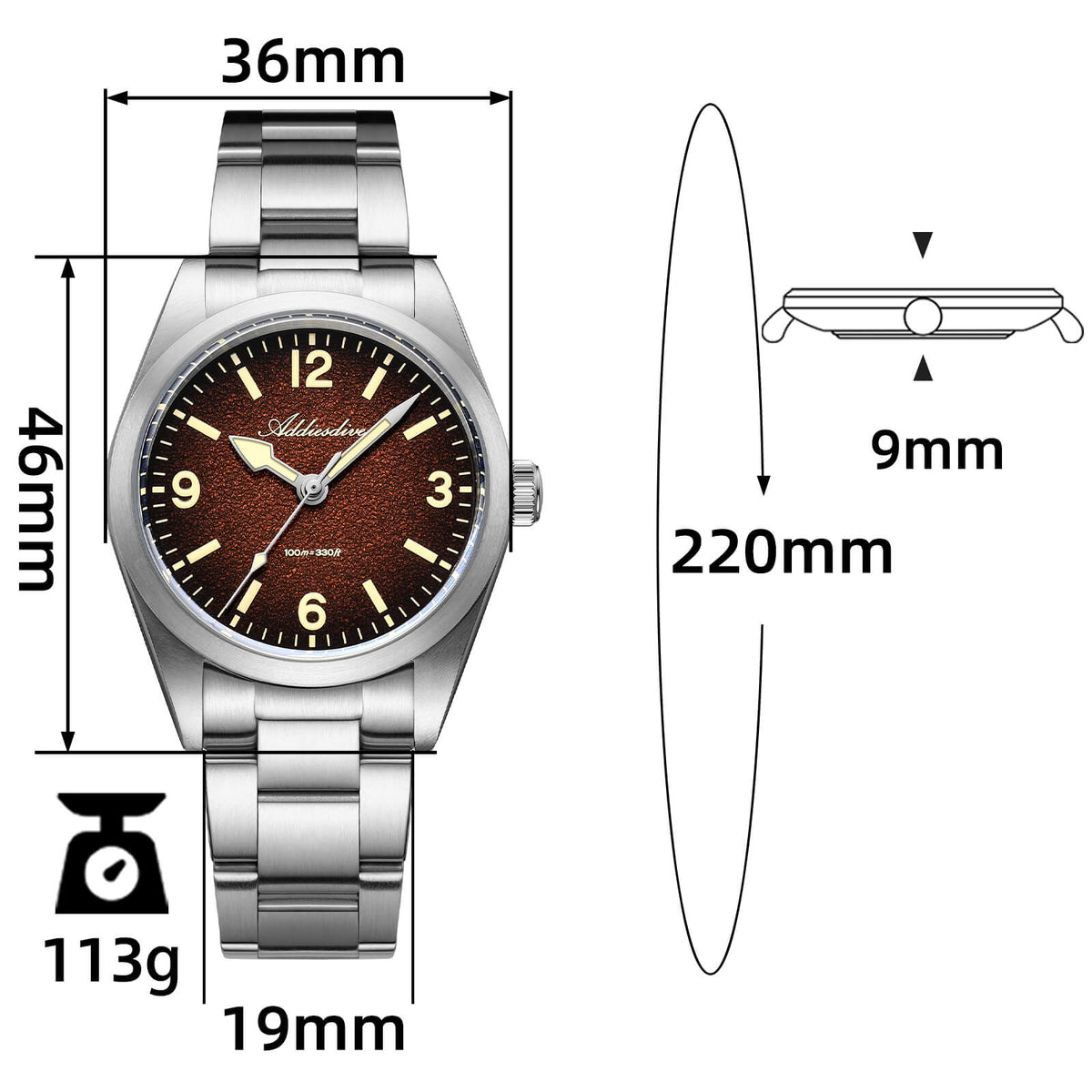 ADDIESDIVE Orologio al Quarzo Vintage 36mm C3 – Mod. AD2544