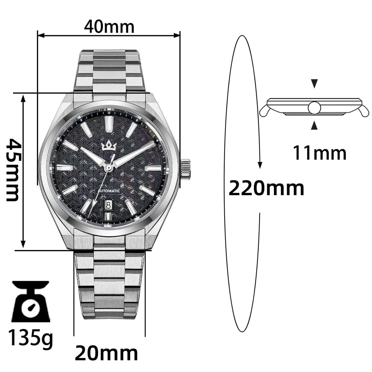 Orologio automatico di lusso AddiesKIN K014 da 40 mm con quadrante in rilievo tipo cammeo e movimento ST2130