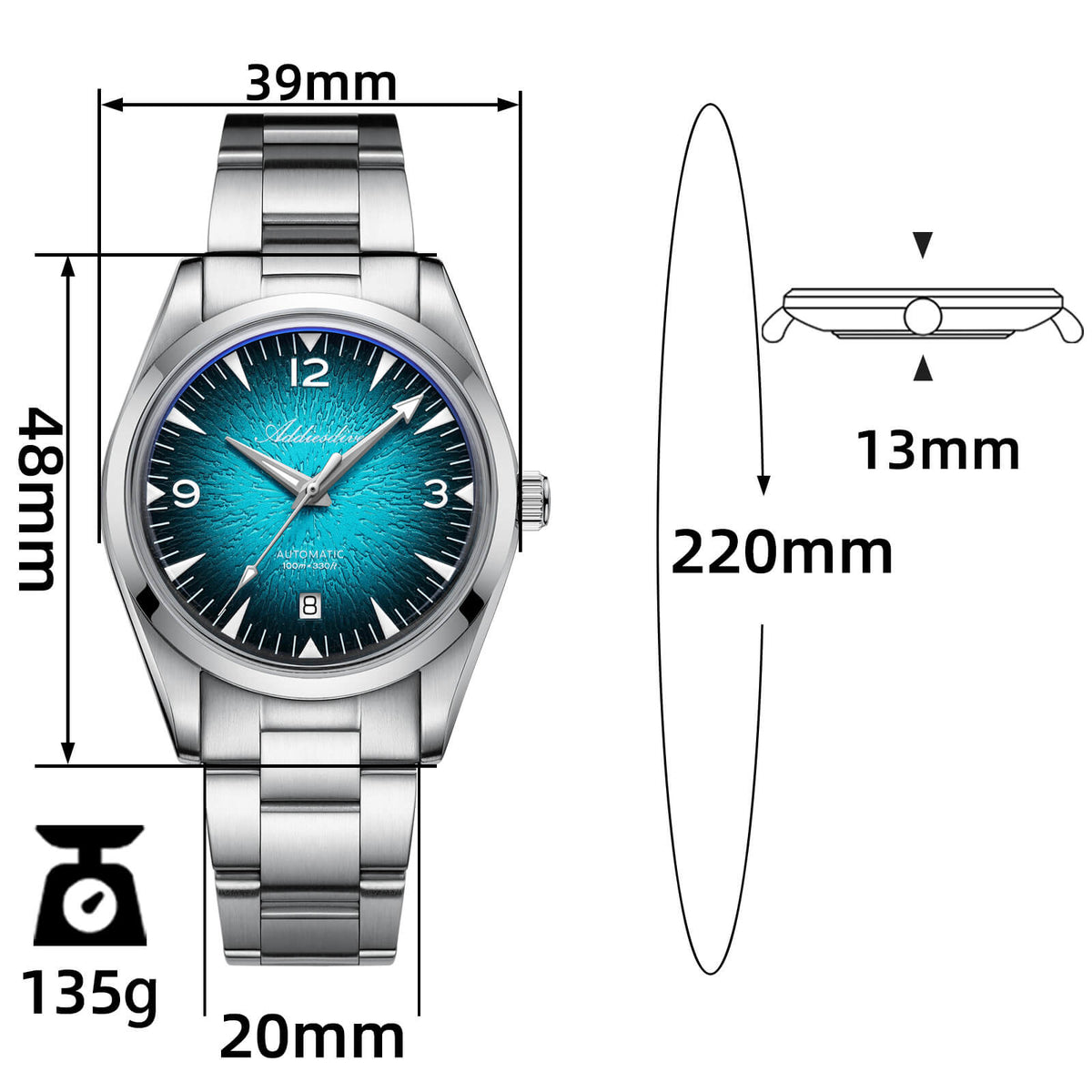 Orologio automatico da uomo Addiesdive Ocean Breath, AD2508