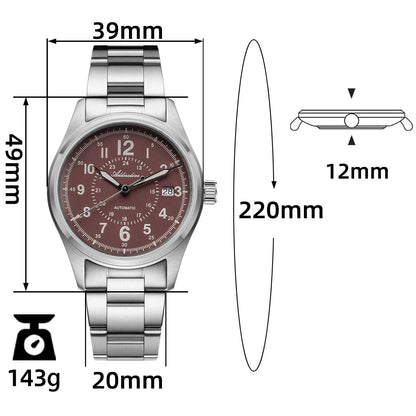 ADDIESDIVE Orologio automatico in cristallo di zaffiro da 39 mm Orologio da campo AD2074