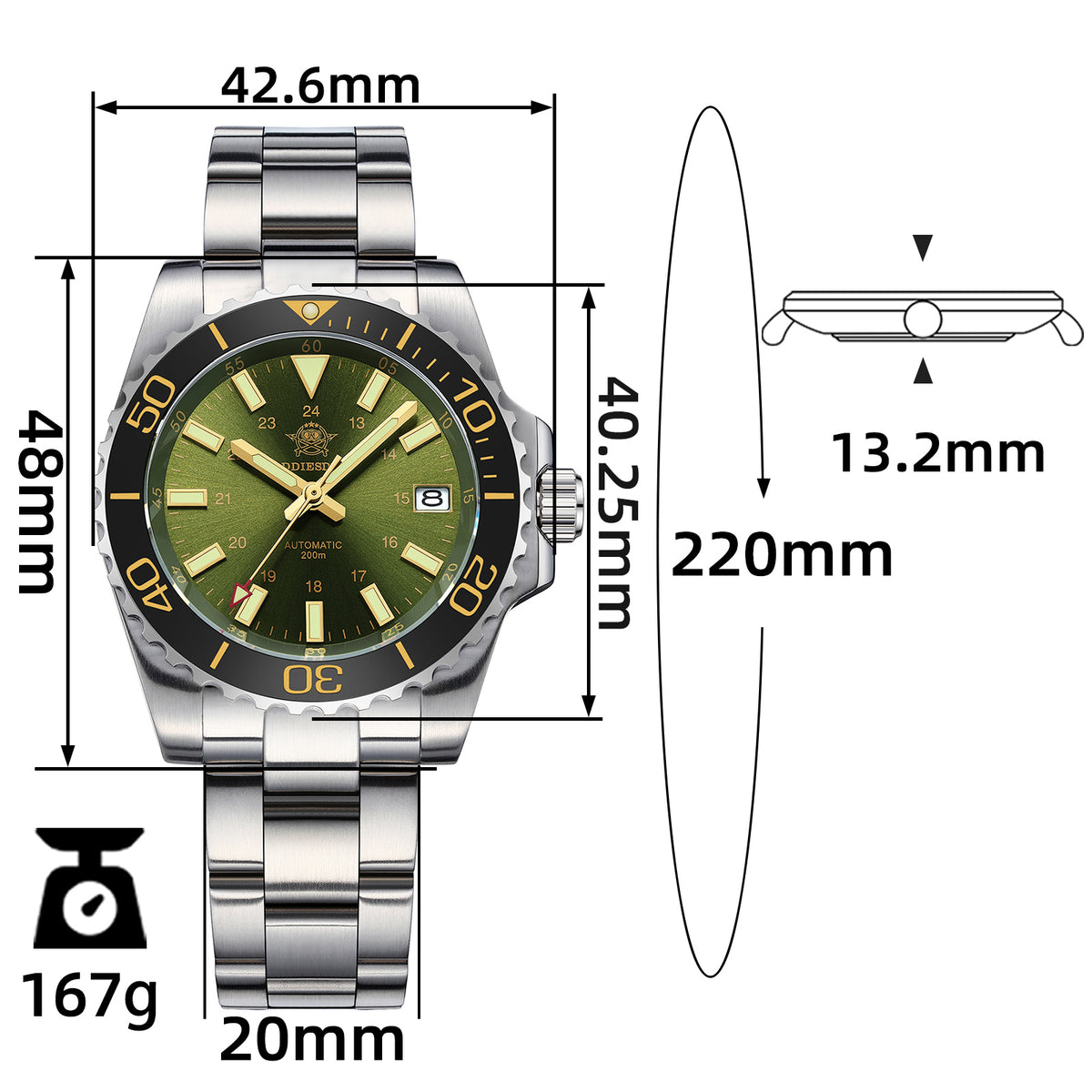 ★Saldi Anniversario★Orologio subacqueo automatico da uomo ADDIESDIVE con vetro zaffiro sintetico AD2504