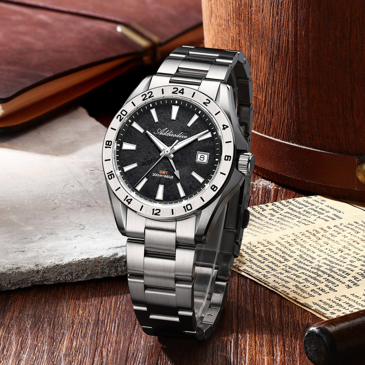 🔥SALDI D'AUTUNNO 🔥 ADDIESDIVE Orologio GMT al quarzo da 38 mm con movimento RONDA 515 (AD2548)