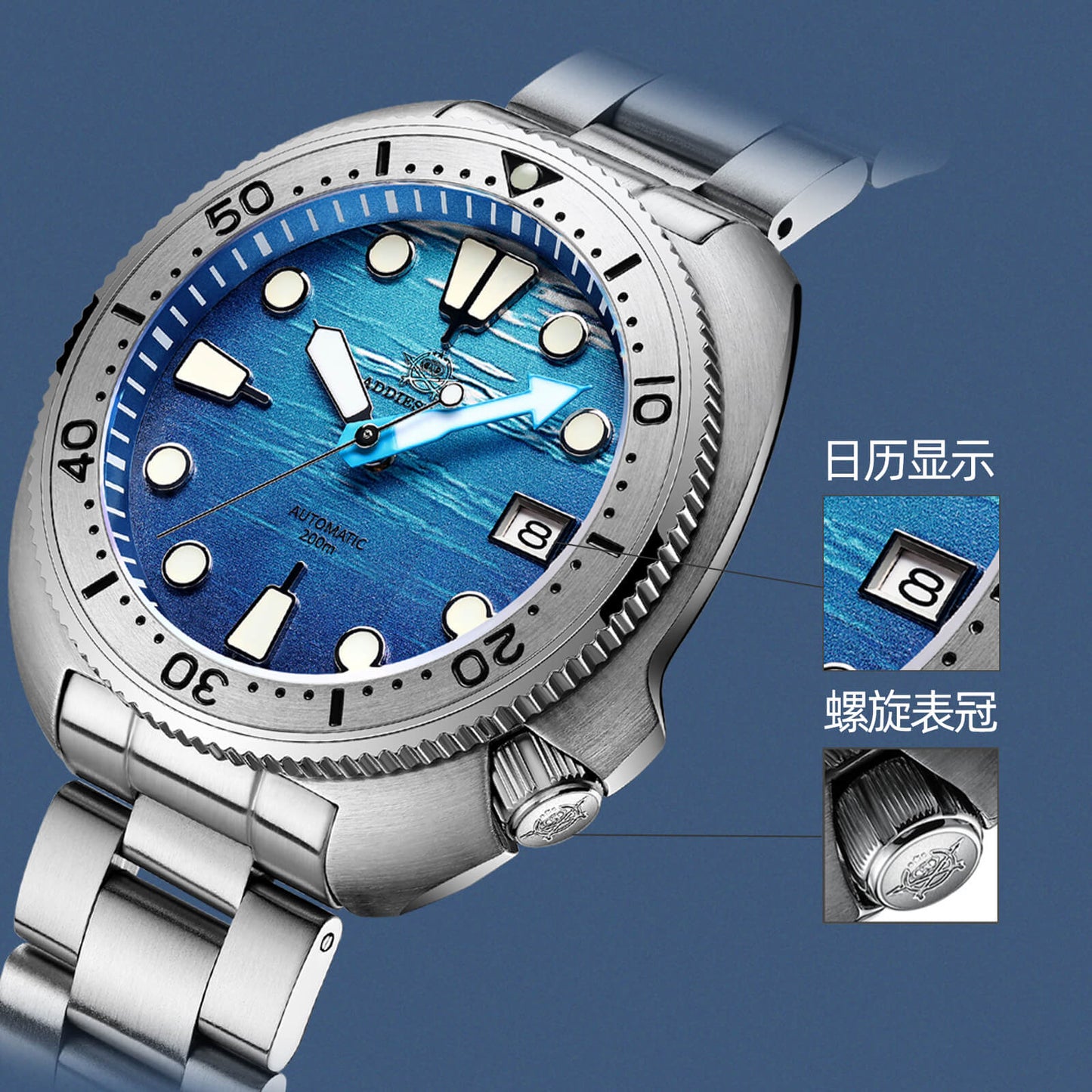 ADDIESDIVE Orologio subacqueo con quadrante 3D con tartaruga di mare profondo （AD2045）