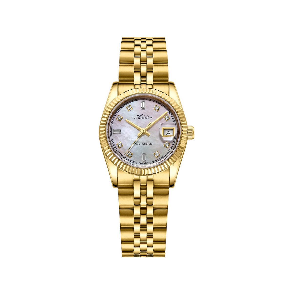 ★Nuovi Arrivi★Orologio da donna Addies da 28 mm con movimento al quarzo di lusso, modello AW25905 Oro Cinturino in acciaio