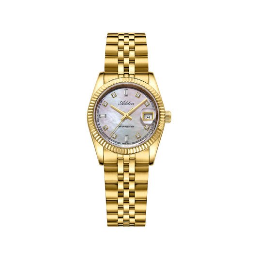 ★Nuovi Arrivi★Orologio da donna Addies da 28 mm con movimento al quarzo di lusso, modello AW25905 Oro Cinturino in acciaio