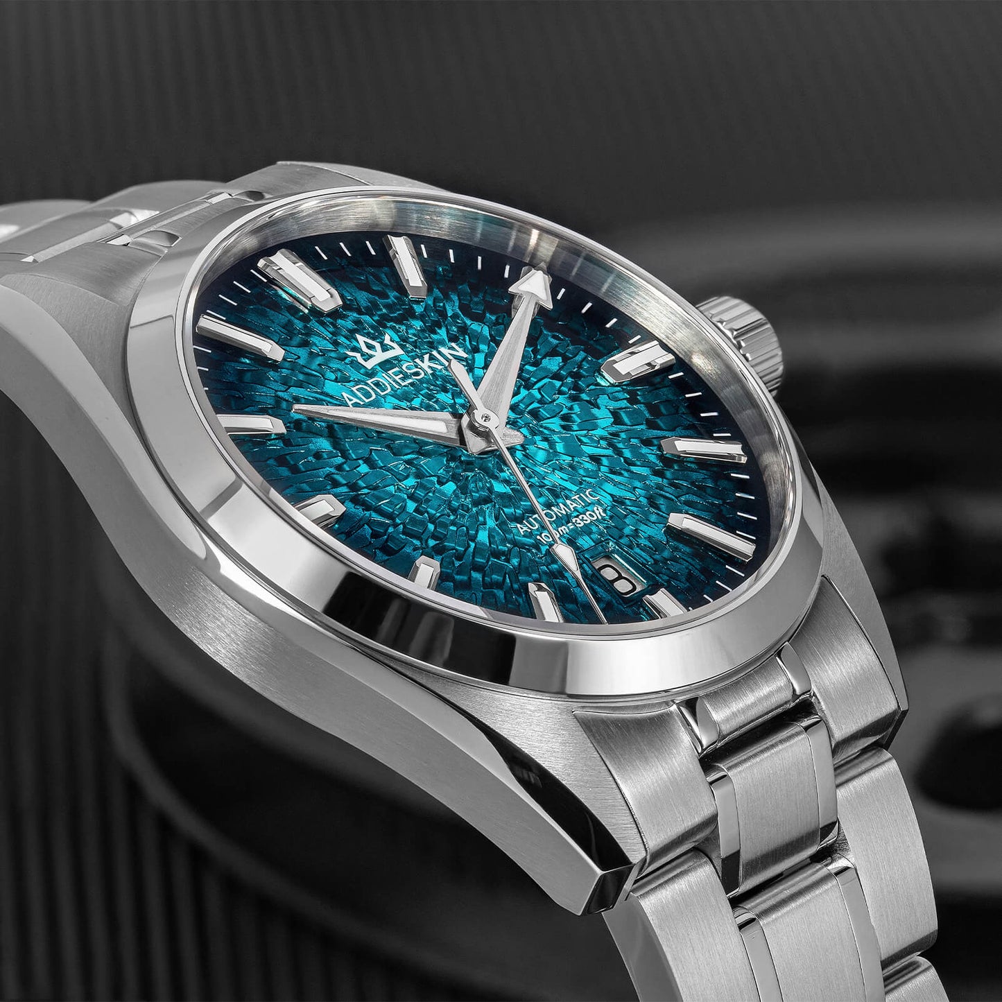 AddiesKIN Orologio da uomo K003 con quadrante effetto ghiaccio crepato, 38 mm, movimento Miyota 9015