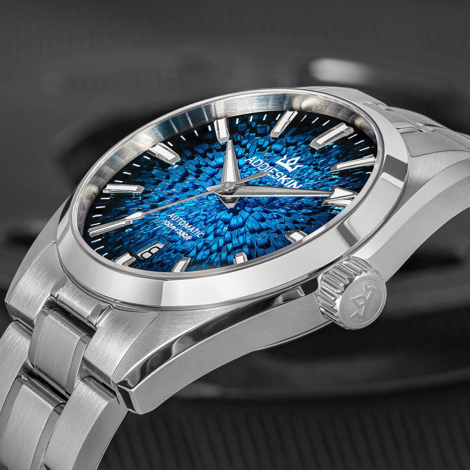 AddiesKIN Orologio da uomo K003 con quadrante effetto ghiaccio crepato, 38 mm, movimento Miyota 9015