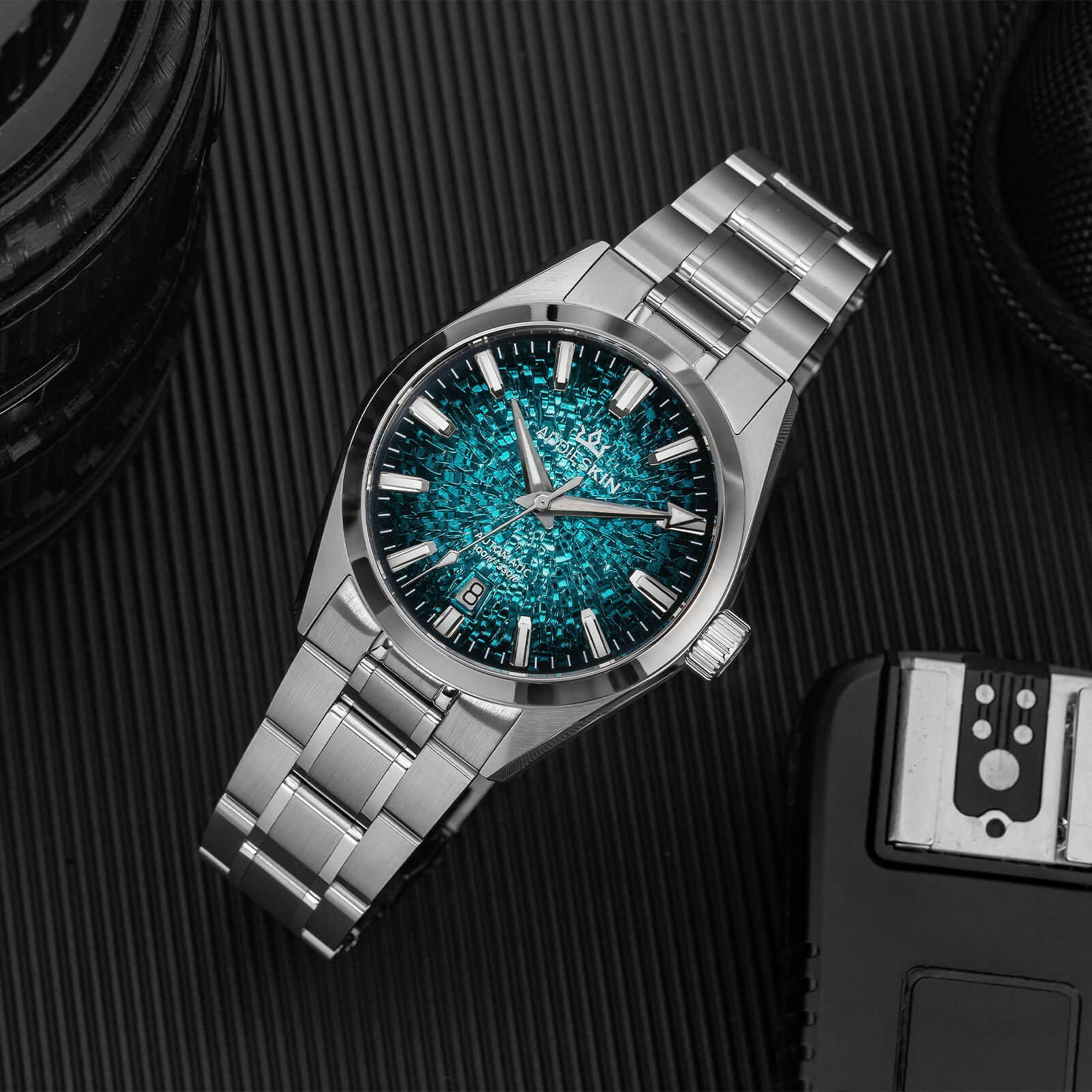 AddiesKIN Orologio da uomo K003 con quadrante effetto ghiaccio crepato, 38 mm, movimento Miyota 9015
