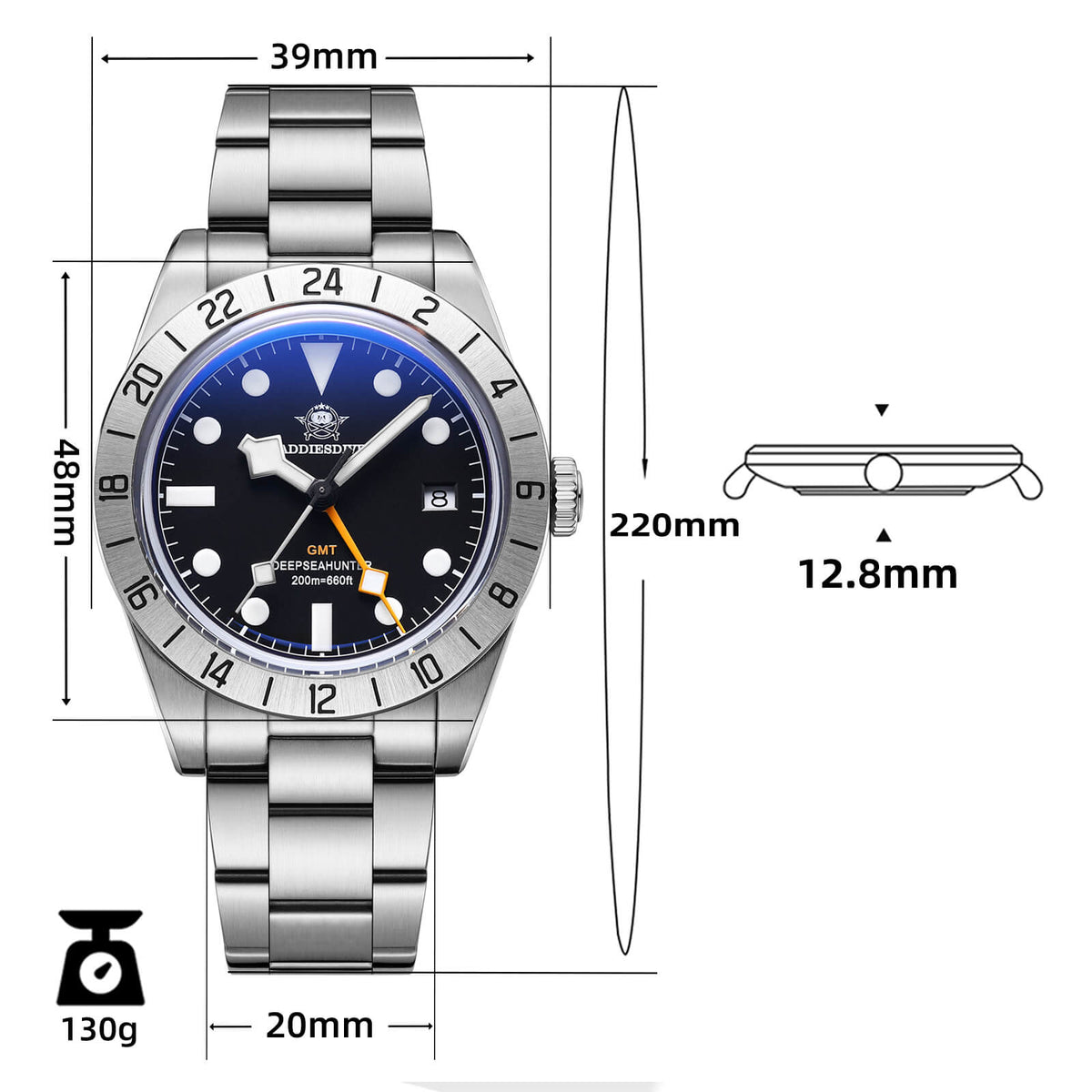 ★Speciale Capodanno★Orologio al quarzo ADDIESDIVE 39mm BB GMT con movimento RONDA515 (AD2035/AD2036)