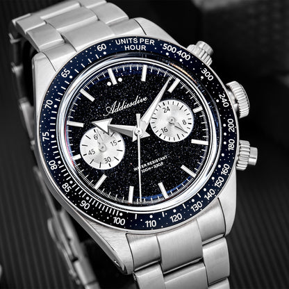 Orologio cronografo ADDIESDIVE 40mm con quadrante in pietra stellaria blu (Blue Goldstone) e movimento VK64 AD2558