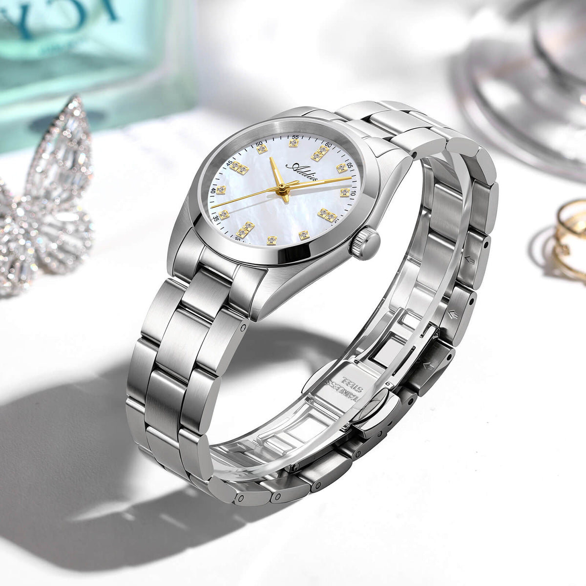 Orologio da donna di lusso Addies al quarzo in acciaio inox, 31 mm (AW25909)