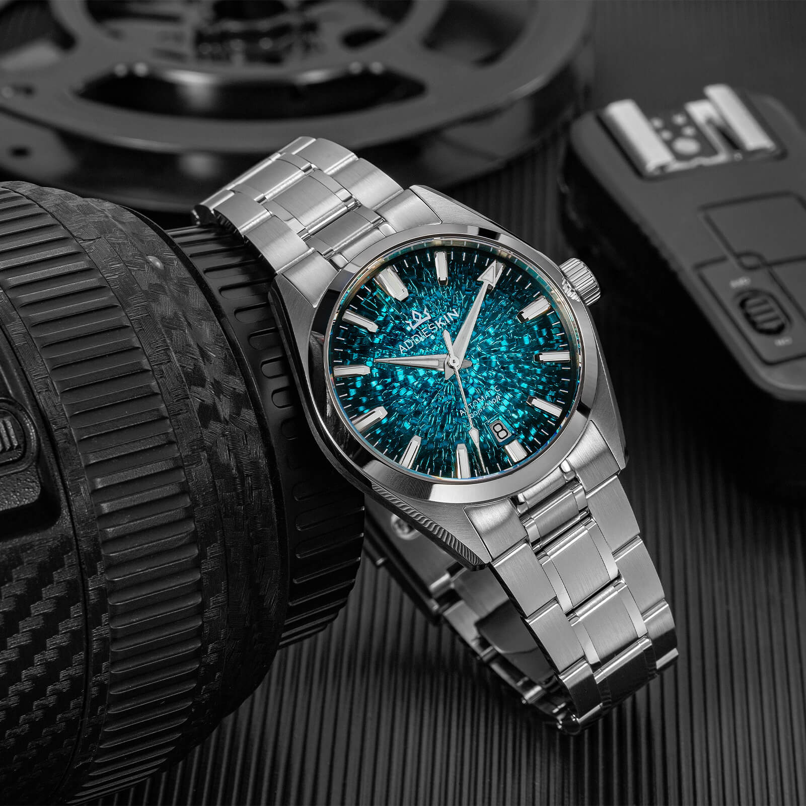 AddiesKIN Orologio da uomo K003 con quadrante effetto ghiaccio crepato, 38 mm, movimento Miyota 9015