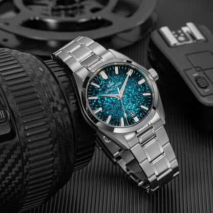 AddiesKIN Orologio da uomo K003 con quadrante effetto ghiaccio crepato, 38 mm, movimento Miyota 9015