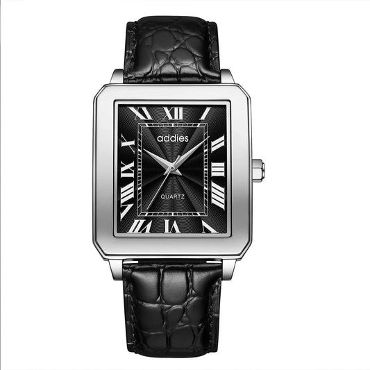 Orologio analogico al quarzo da uomo ADDIES con quadrante quadrato e cinturino in pelle (MY-RM05) Nero