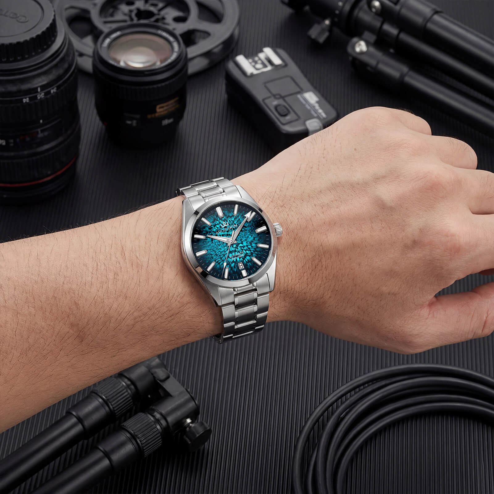 AddiesKIN Orologio da uomo K003 con quadrante effetto ghiaccio crepato, 38 mm, movimento Miyota 9015