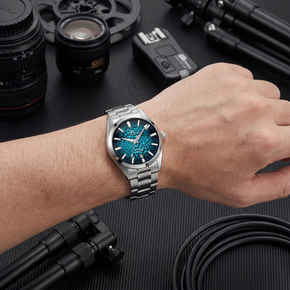 AddiesKIN Orologio da uomo K003 con quadrante effetto ghiaccio crepato, 38 mm, movimento Miyota 9015