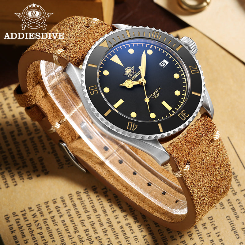🔥SALDI D'AUTUNNO 🔥ADDIESDIVE® Orologio subacqueo automatico in pelle AD2101