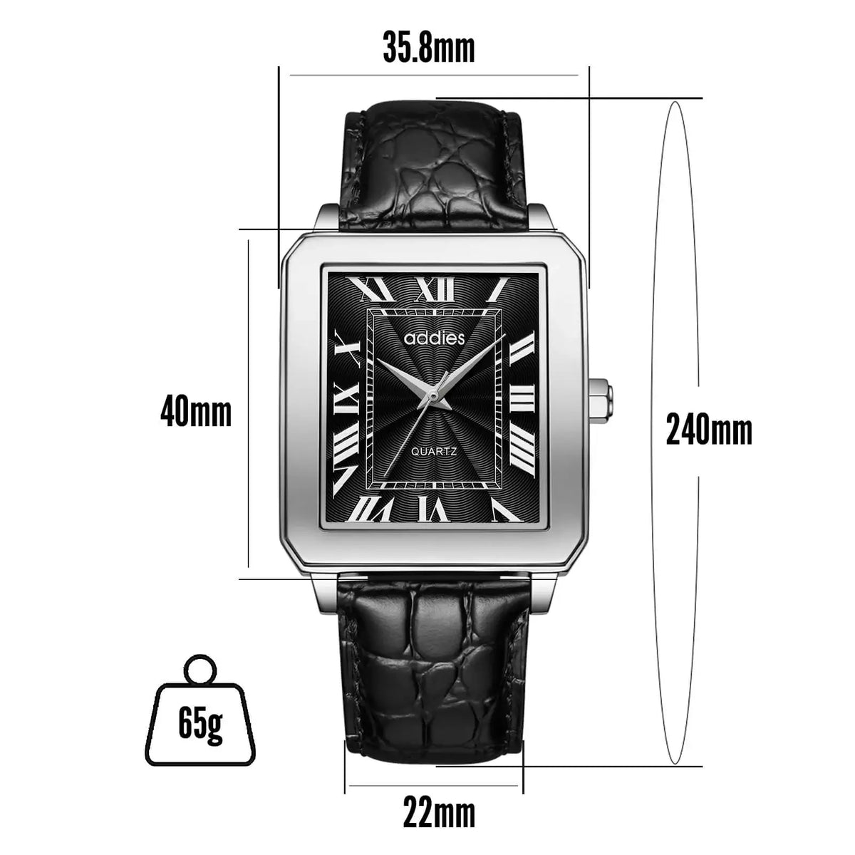 Orologio analogico al quarzo da uomo ADDIES con quadrante quadrato e cinturino in pelle (MY-RM05)