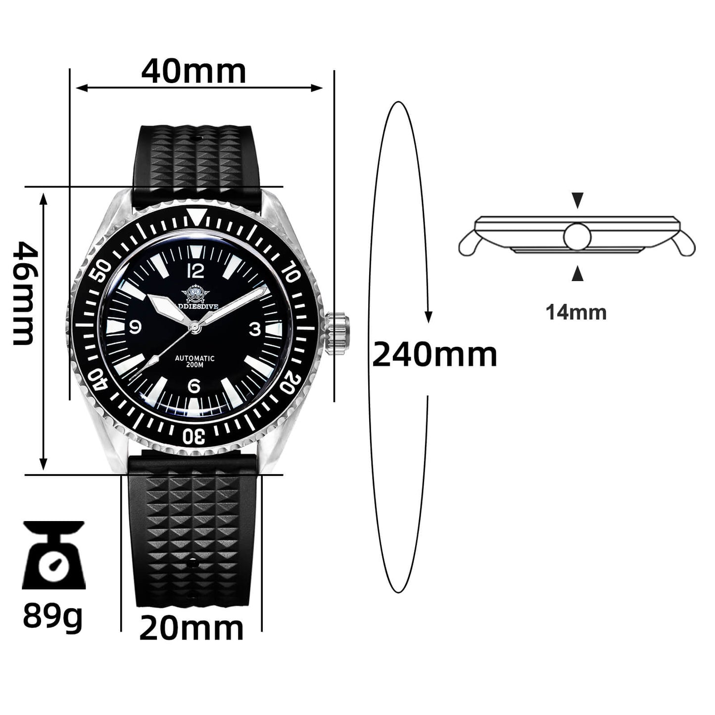ADDIESDIVE Orologio Subacqueo Automatico Milsub AD2056