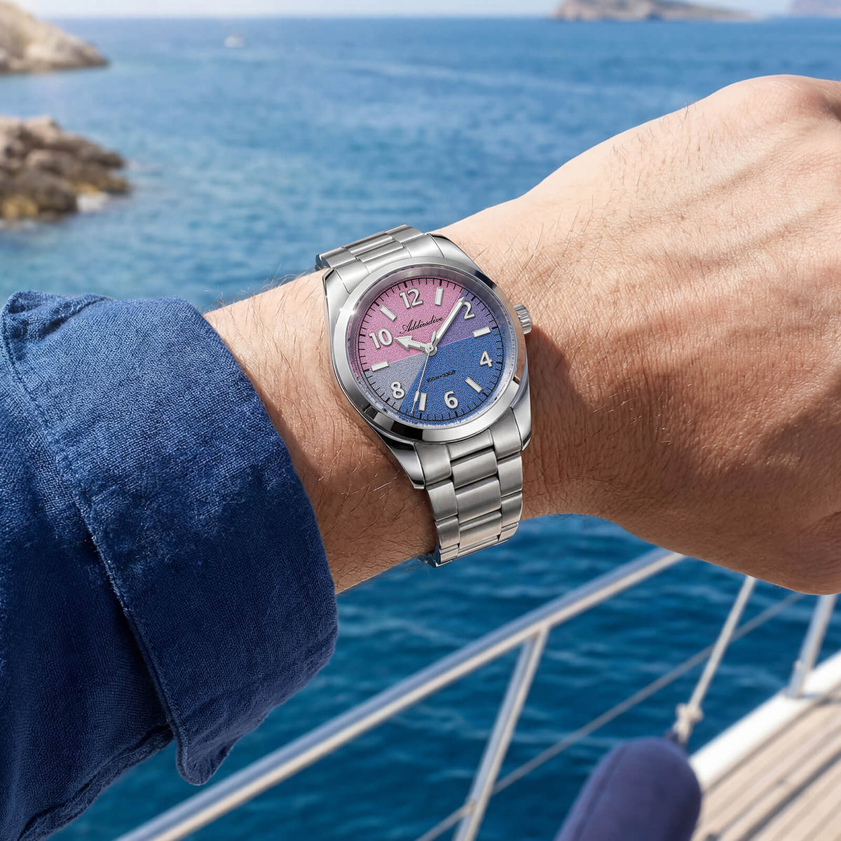 🔥SALDI D'AUTUNNO 🔥 Orologio al quarzo ADDIESDIVE da 36 mm con quadrante a blocchi di colore AD2555 vetro zaffiro