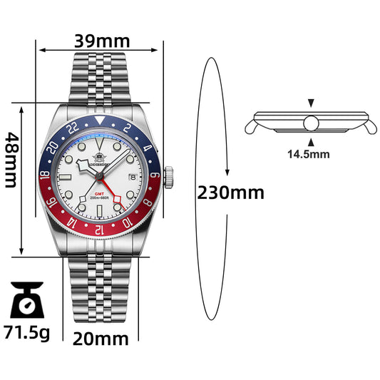 ★Magazzino italiano★ADDIESDIVE Orologio al quarzo BB58 GMT da 39 mm AD2044