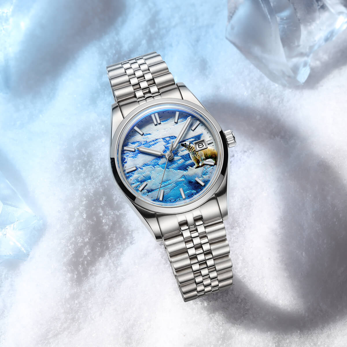 Addiesdive 39mm Orologio Automatico 3D Glacier Polar Bear Dial AD2042