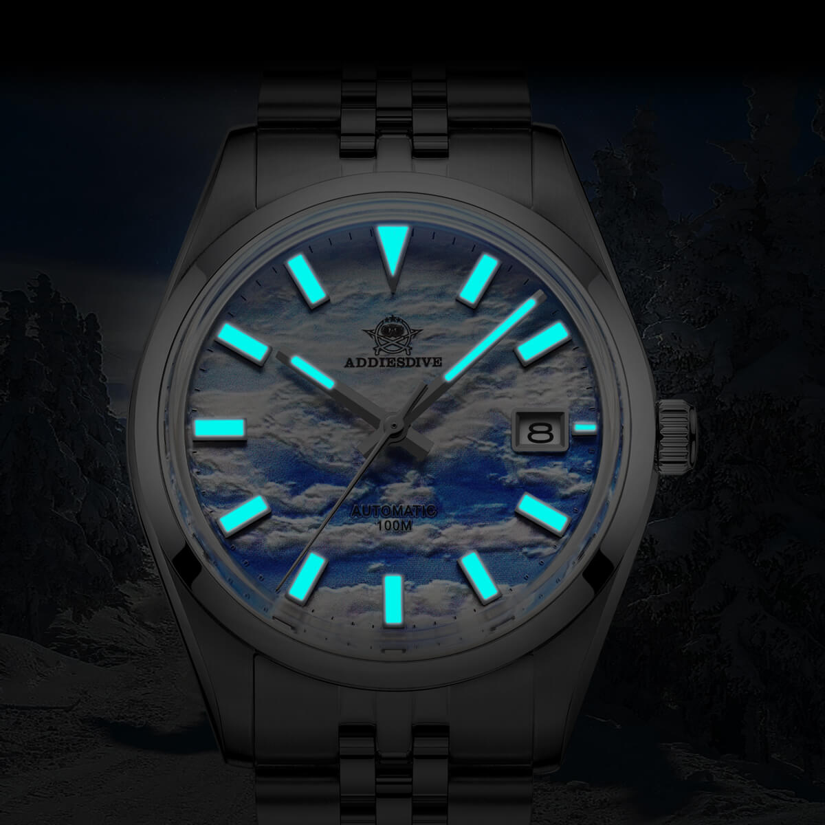 Addiesdive 39mm Orologio Automatico con Quadrante 3D Sea of Clouds AD2041