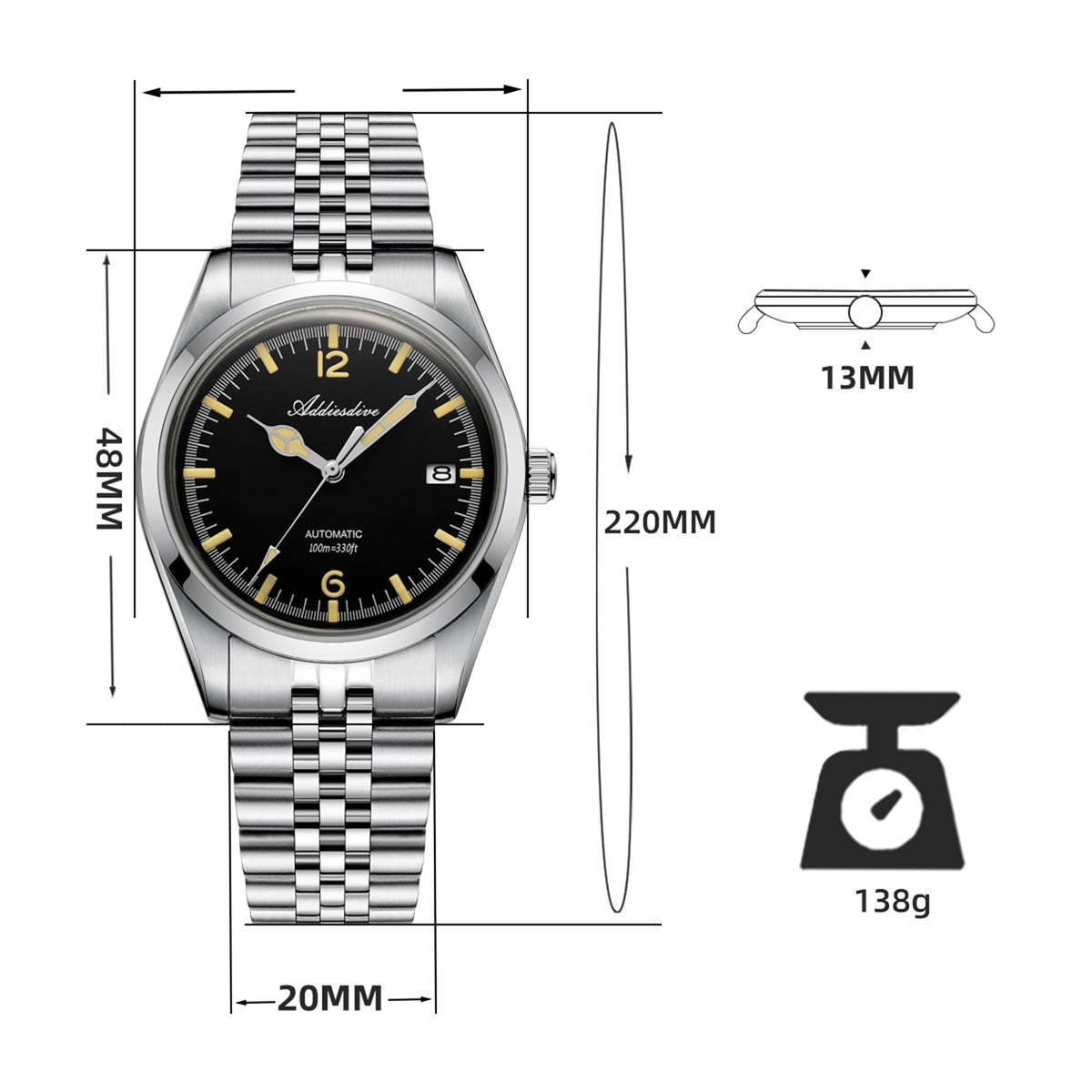 ★Magazzino italiano★Addiesdive Orologio automatico da 39 mm, subacqueo 100 m, NH35 (AD2038)