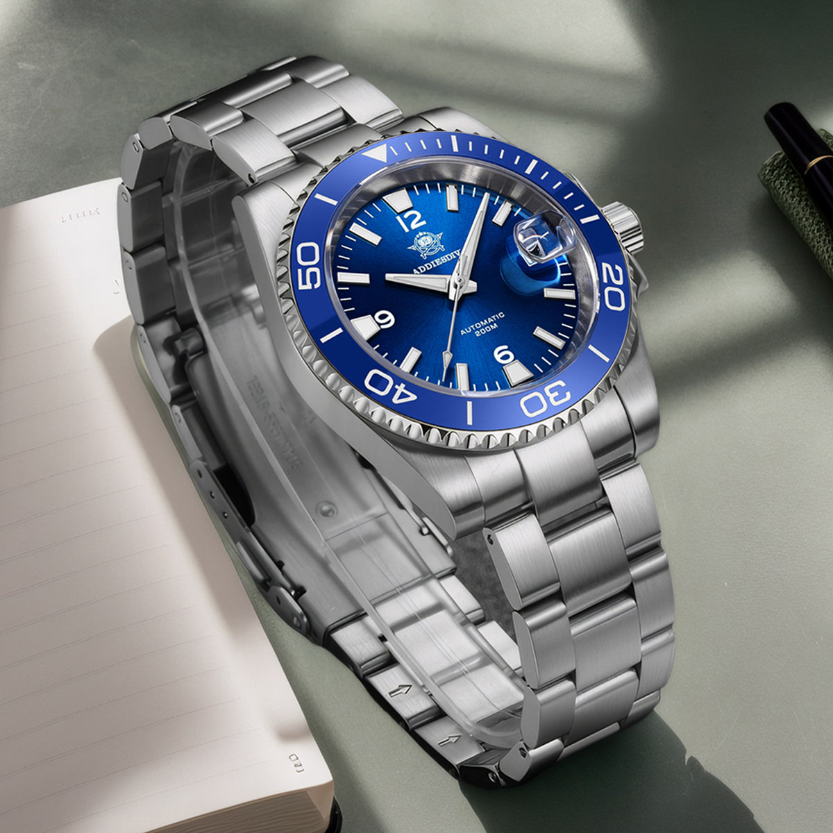 Orologio subacqueo automatico da uomo Addiesdive con BGW9 Super Lume AD2085