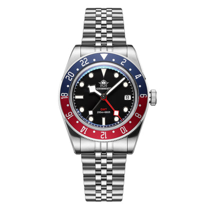 ★Saldi Anniversario★ADDIESDIVE 39mm Orologio al Quarzo BB58 GMT AD2044 Nero Cinturino in acciaio