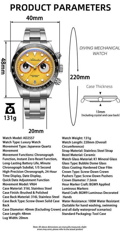 🔥SALDI D'AUTUNNO 🔥ADDIESDIVE AD2557 – Orologio Cronografo da Uomo 40mm al Quarzo VK64 con Quadrante Eye