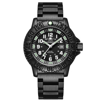 Quartz Sports Watch Men 24 Hours Luminous Black Stainless Steel cintura in acciaio nero