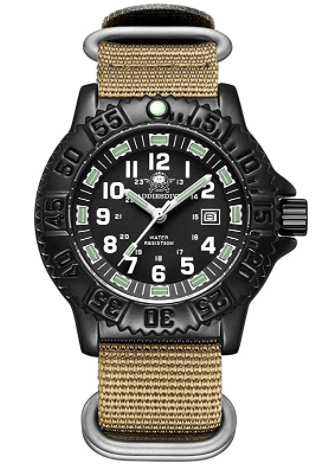 Quartz Sports Watch Men 24 Hours Luminous Black Stainless Steel cinturino in nylon marrone