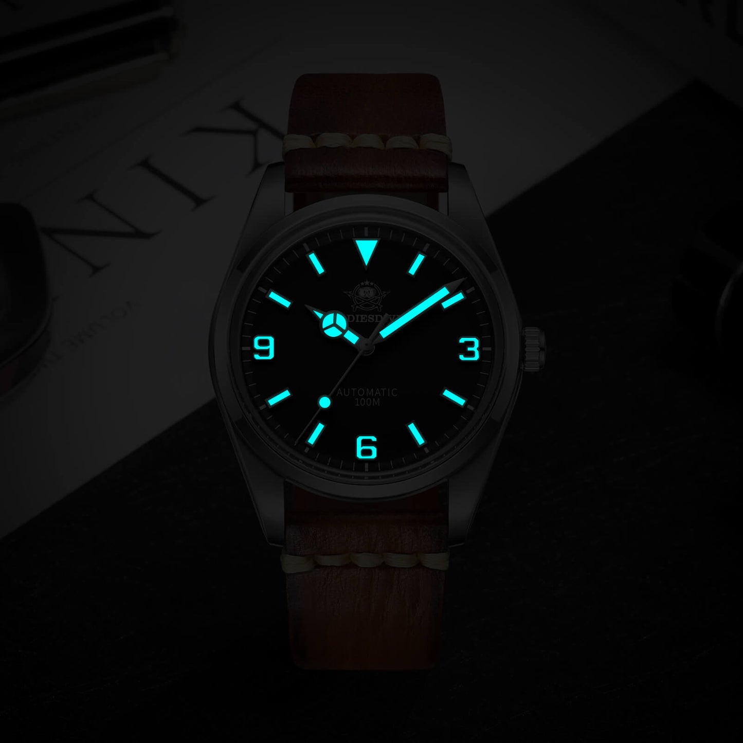 ADDIESDIVE Orologio Pilota Automatico 38mm 100M (AD2112-cinturino in pelle)
