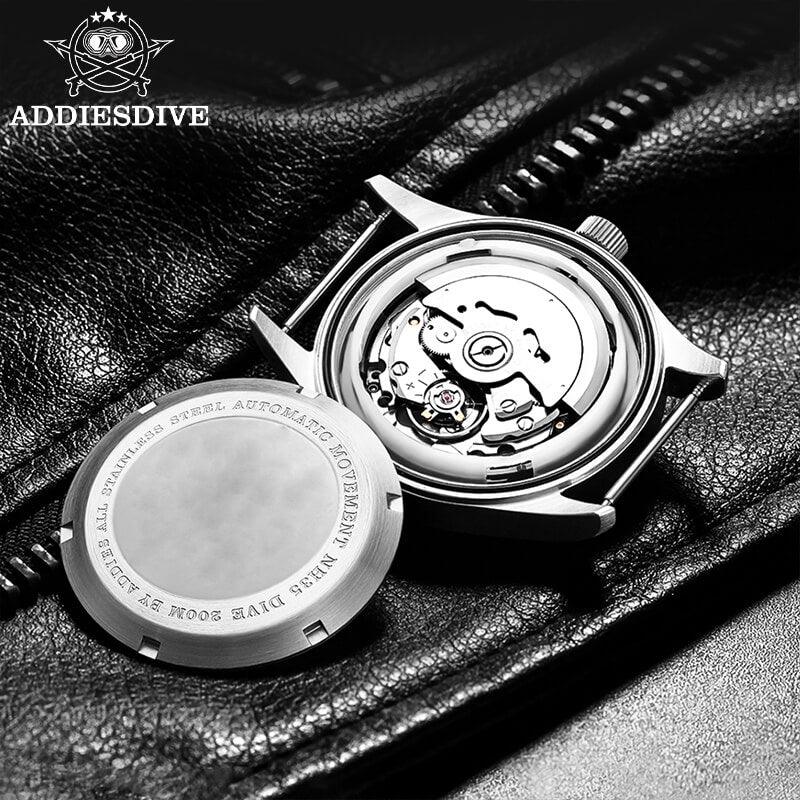 <Versione sterile>ADDIESDIVE®Pilot Black Dail Elegante Orologio Automatico Uomo Diver 200M H2